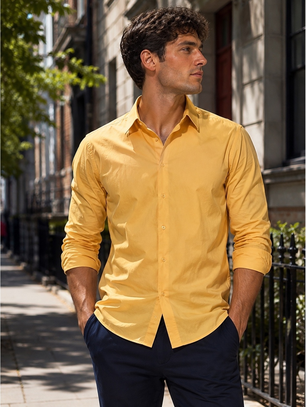 Beymen Men’s Yellow 100% Cotton Dress Shirt Size 42/ 16.5 US New  Made in Turkey